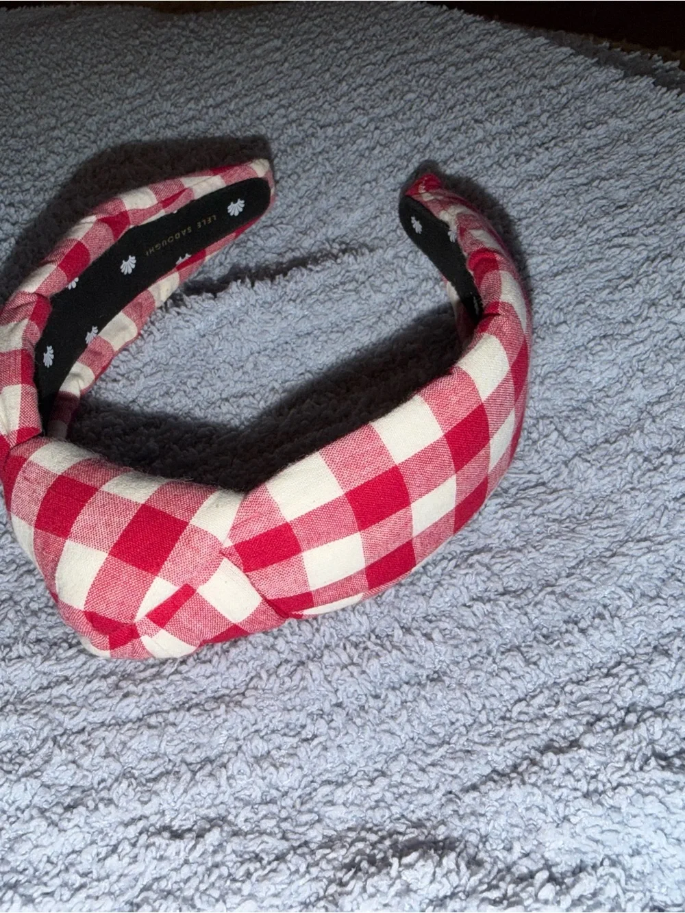 Lele Sadoughi Red and White Gingham Knotted Headband